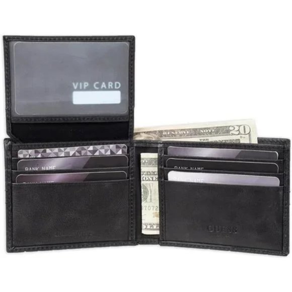 New Men's Leather Slim Bifold Wallet Black - Picture 4 of 6
